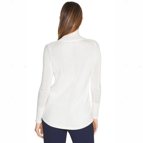 WHBM Ecru High-Neck Mixed-Stitch High-Low Sweater - Picture 3 of 11